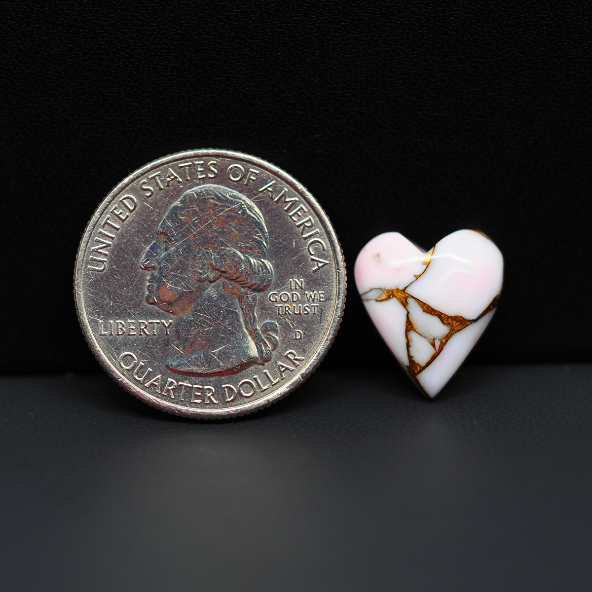 Stabilized Pink Dahlia Heart Cabochon 15x13x4mm 6ct - soft pink and white with bronze veining, Kingman Arizona - Pedra Gems.