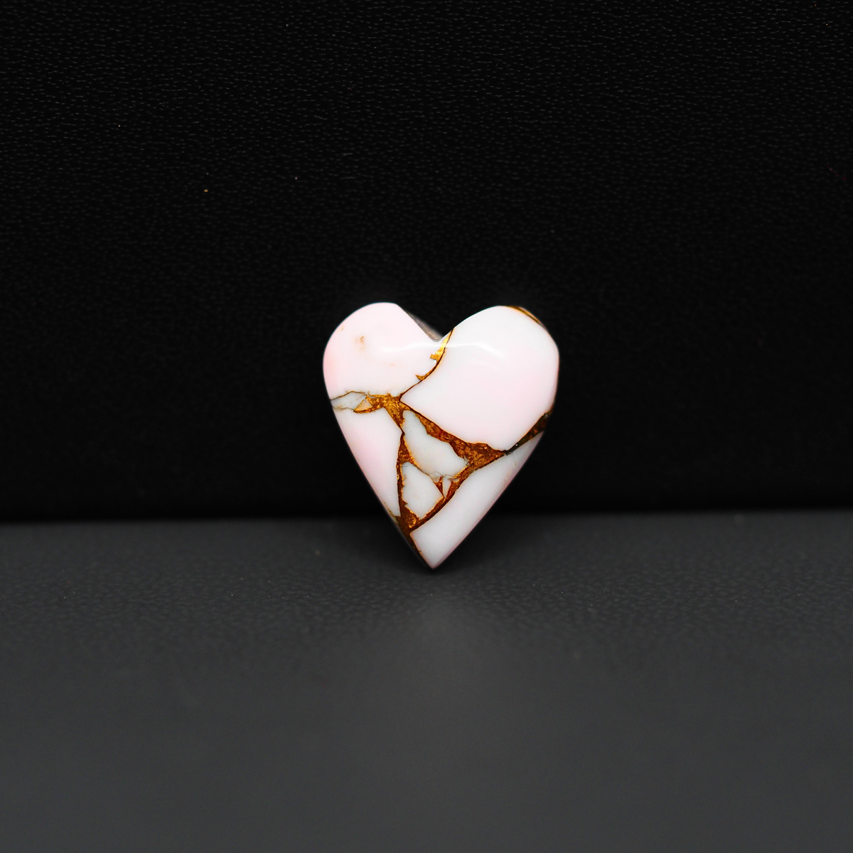 Stabilized Pink Dahlia Heart Cabochon 15x13x4mm 6ct - soft pink and white with bronze veining, Kingman Arizona - Pedra Gems.