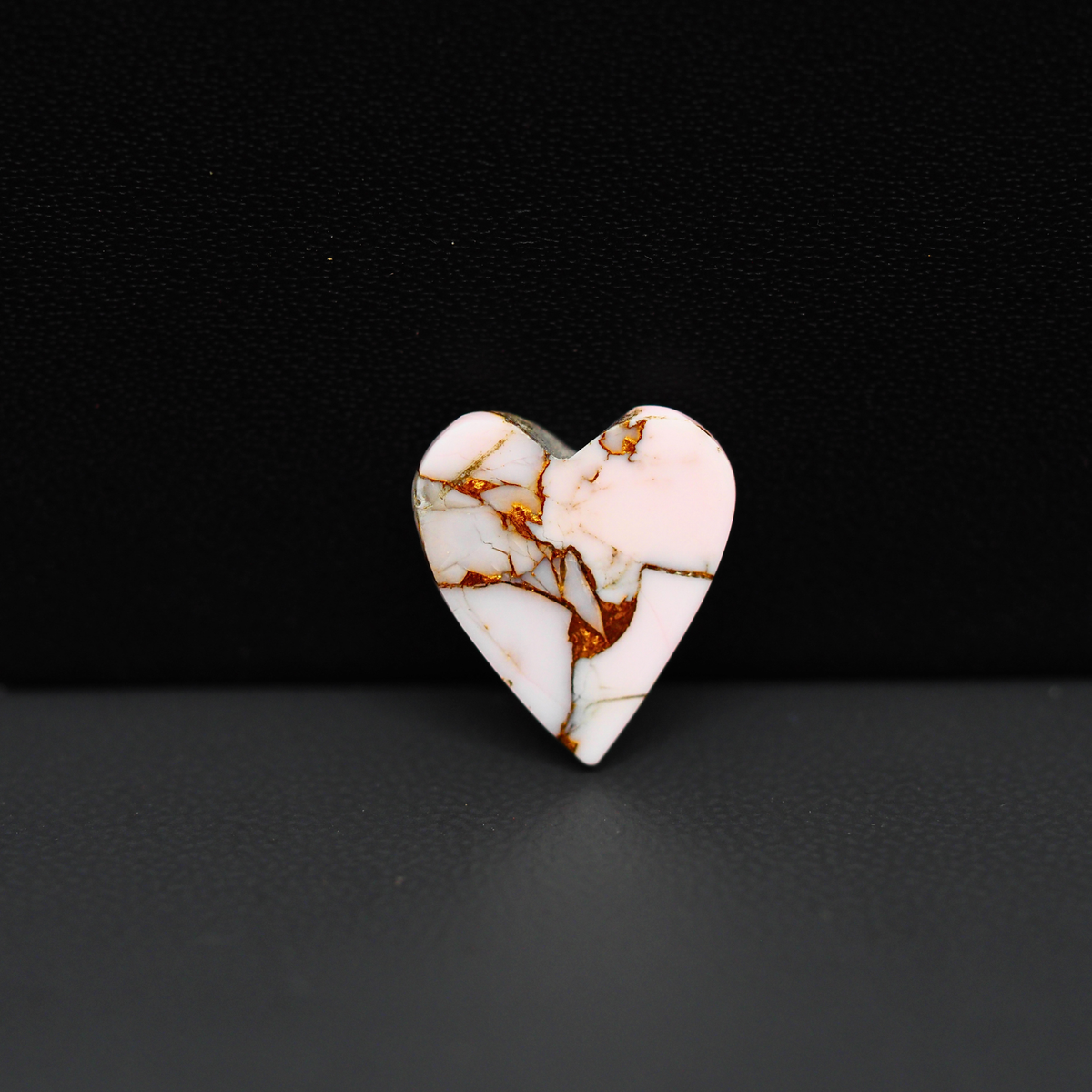 Stabilized Pink Dahlia Heart Cabochon 15x13x4mm 6ct - soft pink and white with bronze veining, Kingman Arizona - Pedra Gems.