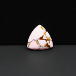 Stabilized Pink Dahlia Trillion Cabochon 16x16x4mm 8.5ct - soft pink and white with bronze veining, Kingman Arizona - Pedra Gems.