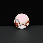 Stabilized Pink Dahlia Round Cabochon 16x16x4mm 9.5ct - soft pink and white with bronze veining, Kingman Arizona - Pedra Gems.