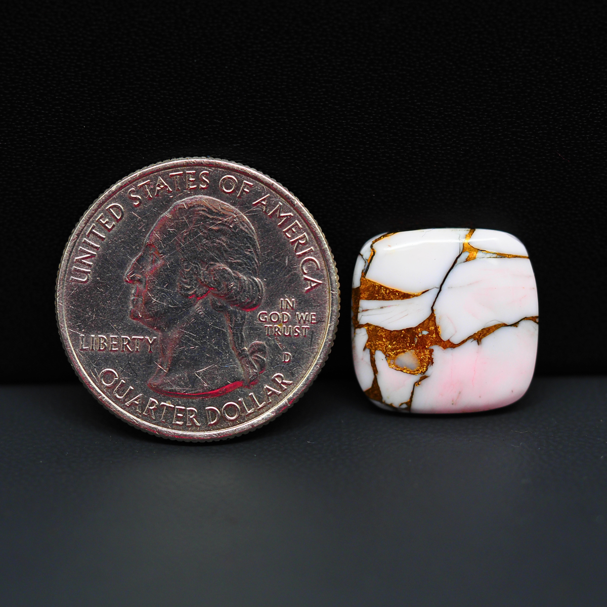 Stabilized Pink Dahlia Cushion Cabochon 16x16x3mm 10ct - soft pink and white with bronze veining, Kingman Arizona - Pedra Gems.