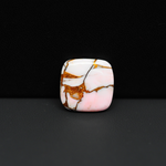 Stabilized Pink Dahlia Cushion Cabochon 16x16x3mm 10ct - soft pink and white with bronze veining, Kingman Arizona - Pedra Gems.