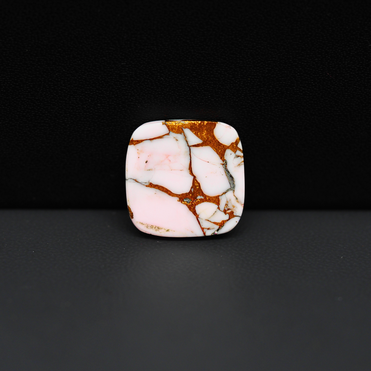 Stabilized Pink Dahlia Cushion Cabochon 16x16x3mm 10ct - soft pink and white with bronze veining, Kingman Arizona - Pedra Gems.