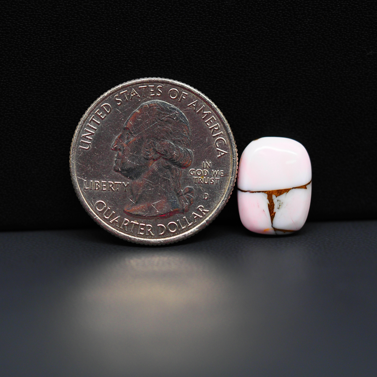 Stabilized Pink Dahlia Cushion Cabochon 14x11x4mm 5.5ct - soft pink and white with bronze veining, Kingman Arizona - Pedra Gems.