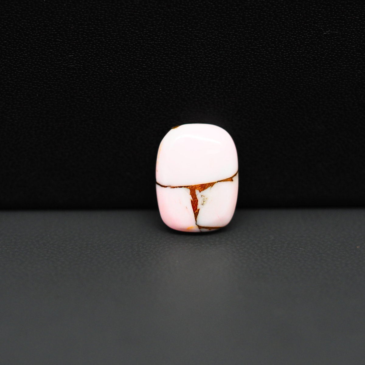 Stabilized Pink Dahlia Cushion Cabochon 14x11x4mm 5.5ct - soft pink and white with bronze veining, Kingman Arizona - Pedra Gems.