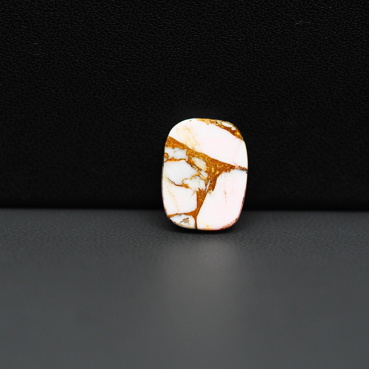 Stabilized Pink Dahlia Cushion Cabochon 14x11x4mm 5.5ct - soft pink and white with bronze veining, Kingman Arizona - Pedra Gems.