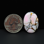 Stabilized Pink Dahlia Oval Cabochon 26x19x4mm 18.5ct - soft pink and white with bronze veining, Kingman Arizona - Pedra Gems.