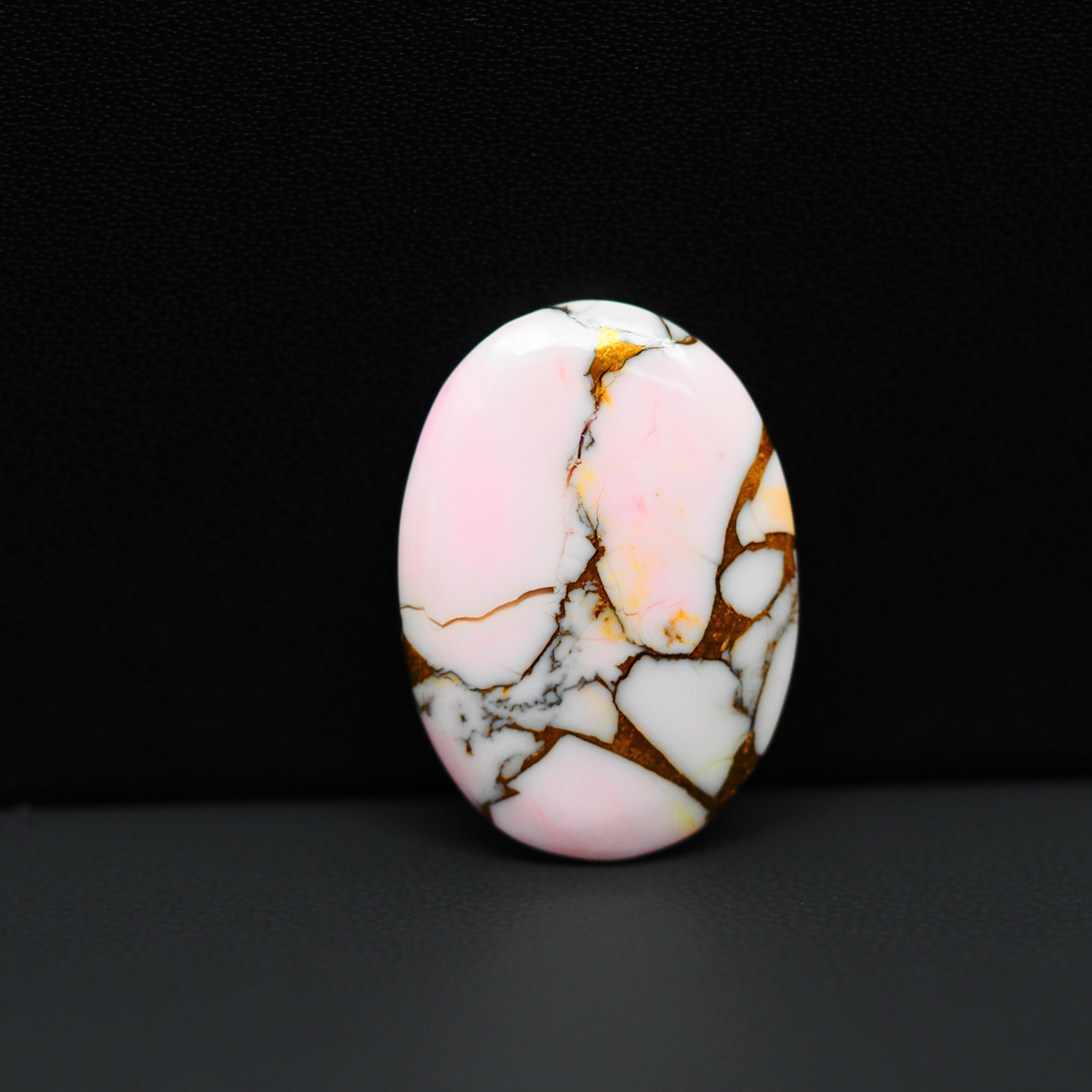 Stabilized Pink Dahlia Oval Cabochon 26x19x4mm 18.5ct - soft pink and white with bronze veining, Kingman Arizona - Pedra Gems.