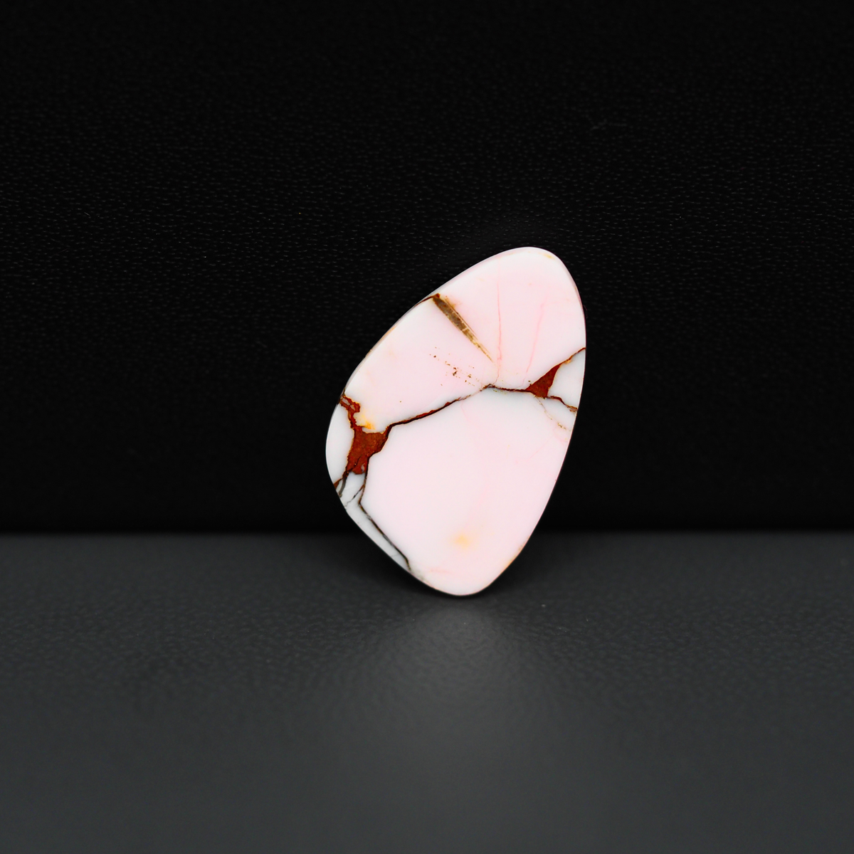 Stabilized Pink Dahlia Freeform Cabochon 19x12x3mm 7.5ct - soft pink and white with bronze veining, Kingman Arizona - Pedra Gems.