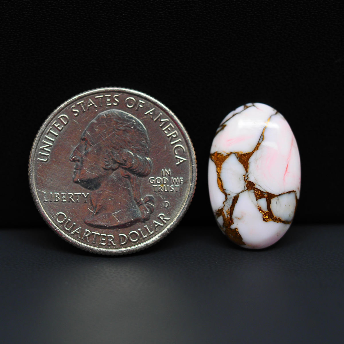 Stabilized Pink Dahlia Oval Cabochon 21x13x4mm 10ct - soft pink and white with bronze veining, Kingman Arizona - Pedra Gems.