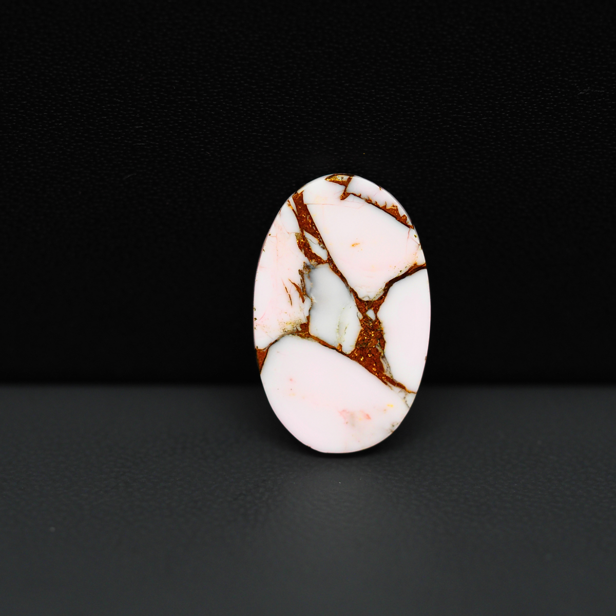 Stabilized Pink Dahlia Oval Cabochon 21x13x4mm 10ct - soft pink and white with bronze veining, Kingman Arizona - Pedra Gems.