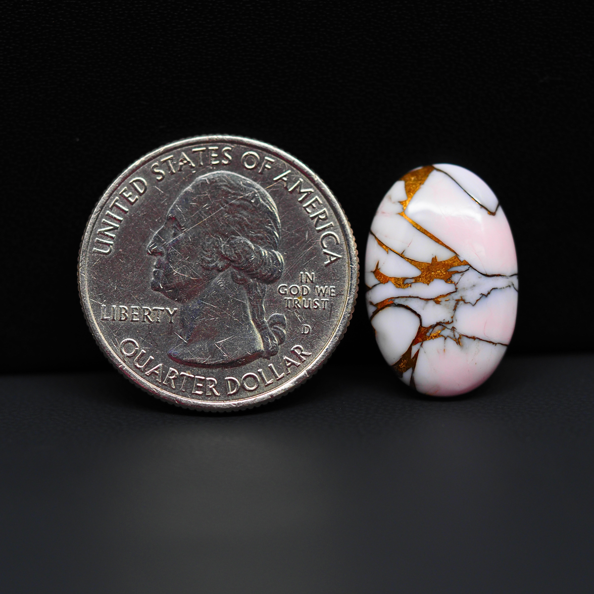 Stabilized Pink Dahlia Oval Cabochon 20x13x4mm 10ct - soft pink and white with bronze veining, Kingman Arizona - Pedra Gems.