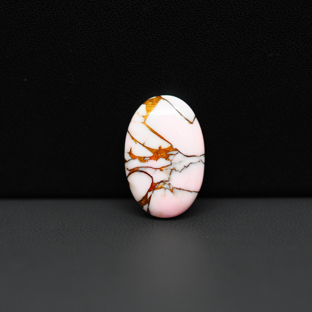 Stabilized Pink Dahlia Oval Cabochon 20x13x4mm 10ct - soft pink and white with bronze veining, Kingman Arizona - Pedra Gems.