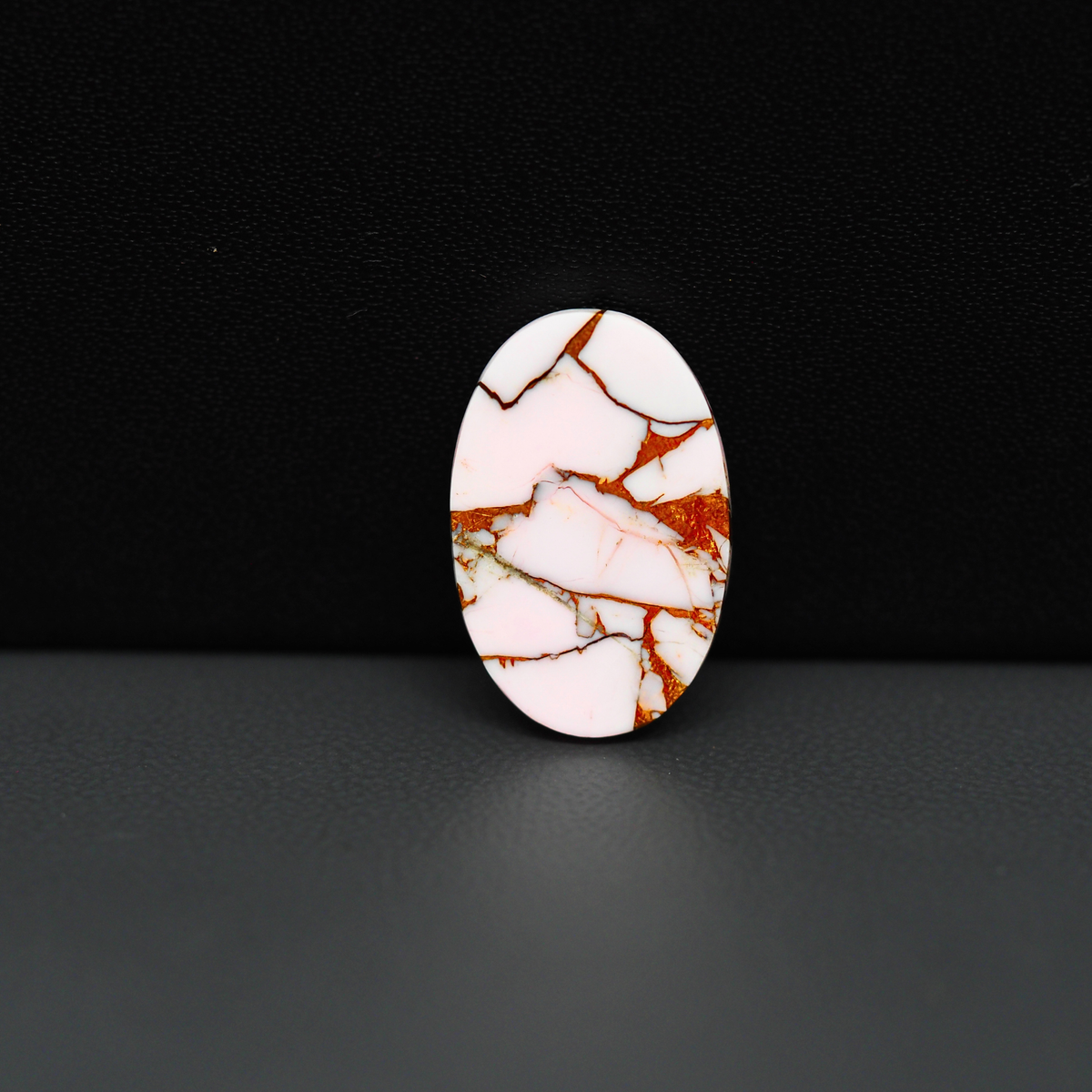 Stabilized Pink Dahlia Oval Cabochon 20x13x4mm 10ct - soft pink and white with bronze veining, Kingman Arizona - Pedra Gems.