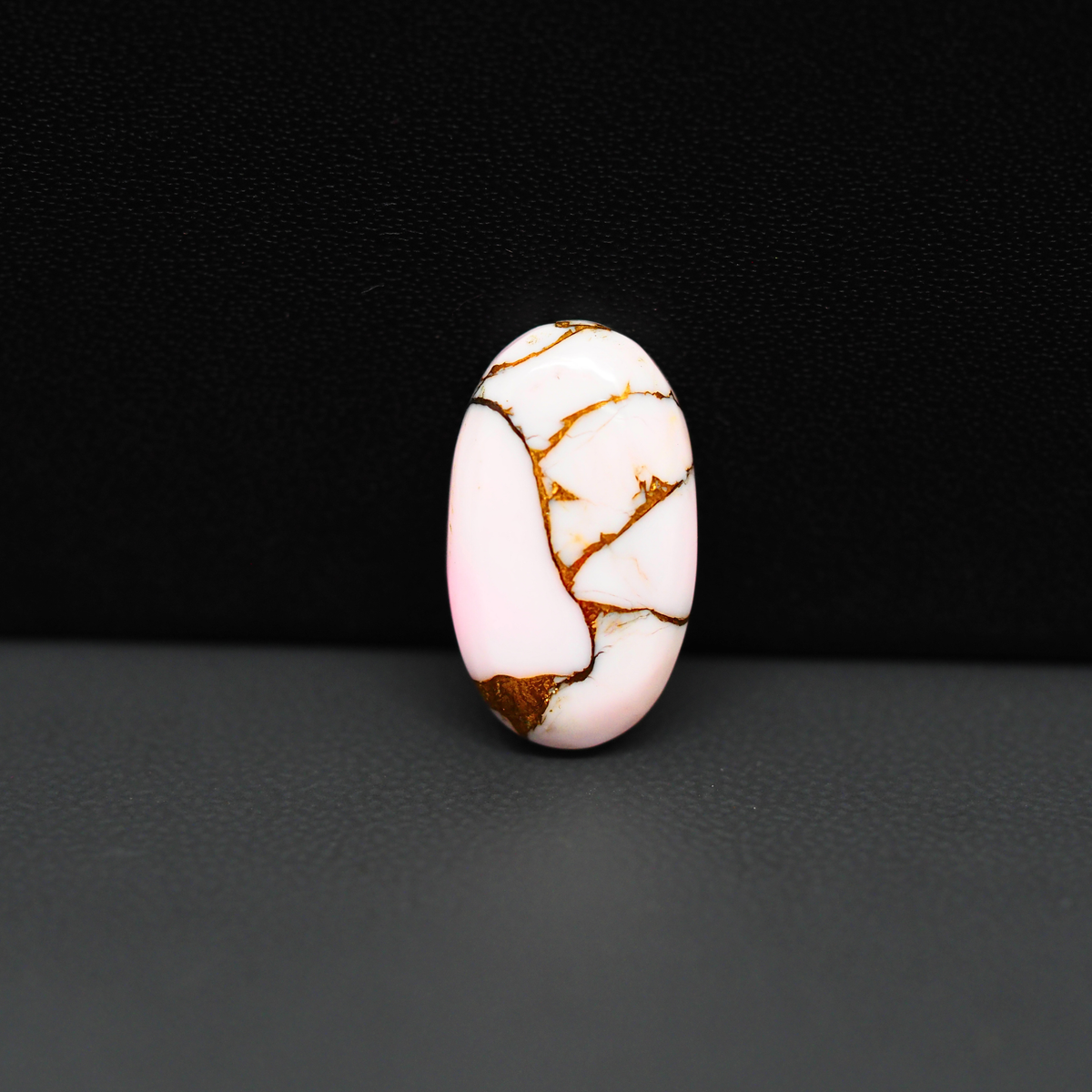 Stabilized Pink Dahlia Oval Cabochon 18x11x3mm 7.5ct - soft pink and white with bronze veining, Kingman Arizona - Pedra Gems.