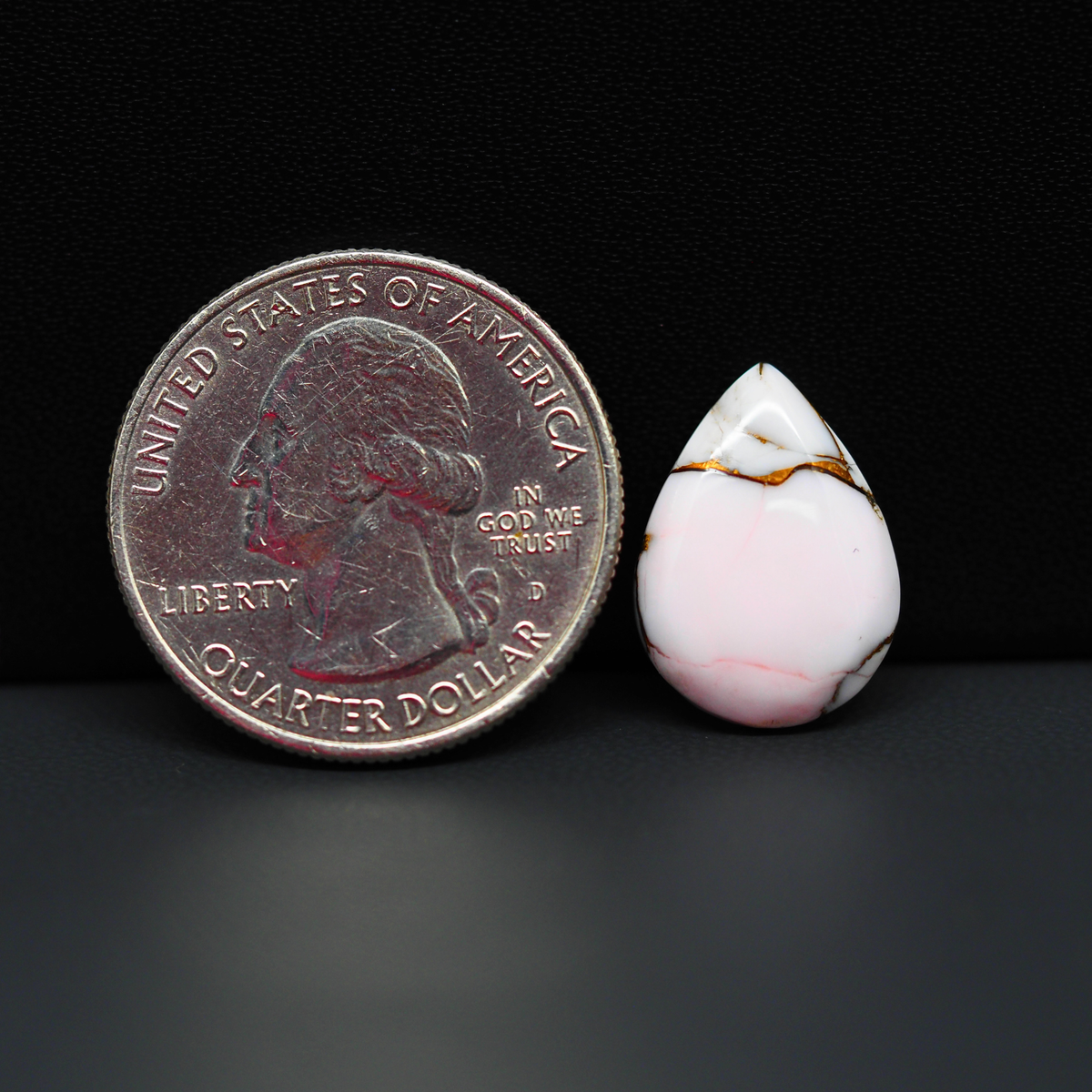 Stabilized Pink Dahlia Pear Cabochon 17x12x3mm 6.5ct - soft pink and white with bronze veining, Kingman Arizona - Pedra Gems.