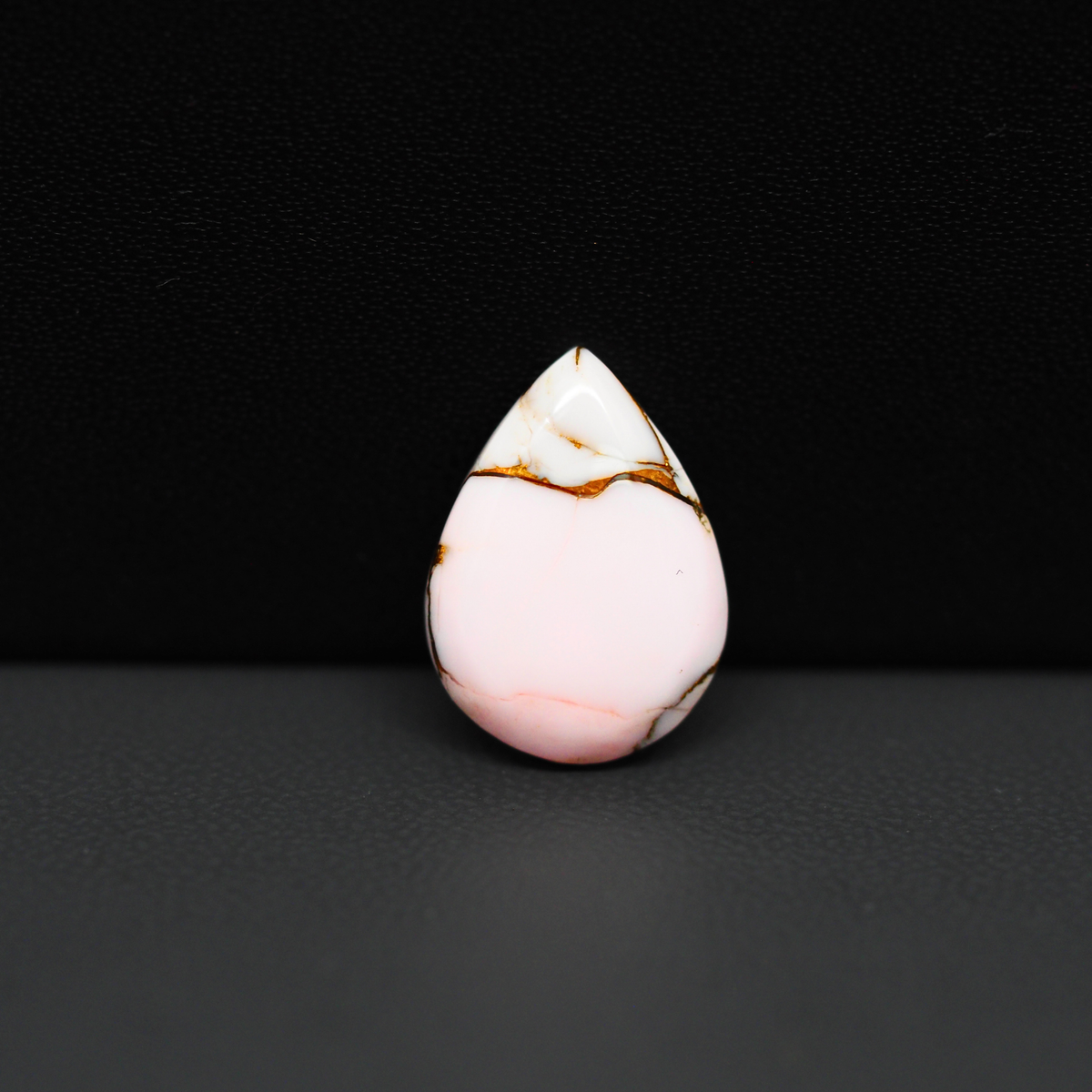 Stabilized Pink Dahlia Pear Cabochon 17x12x3mm 6.5ct - soft pink and white with bronze veining, Kingman Arizona - Pedra Gems.