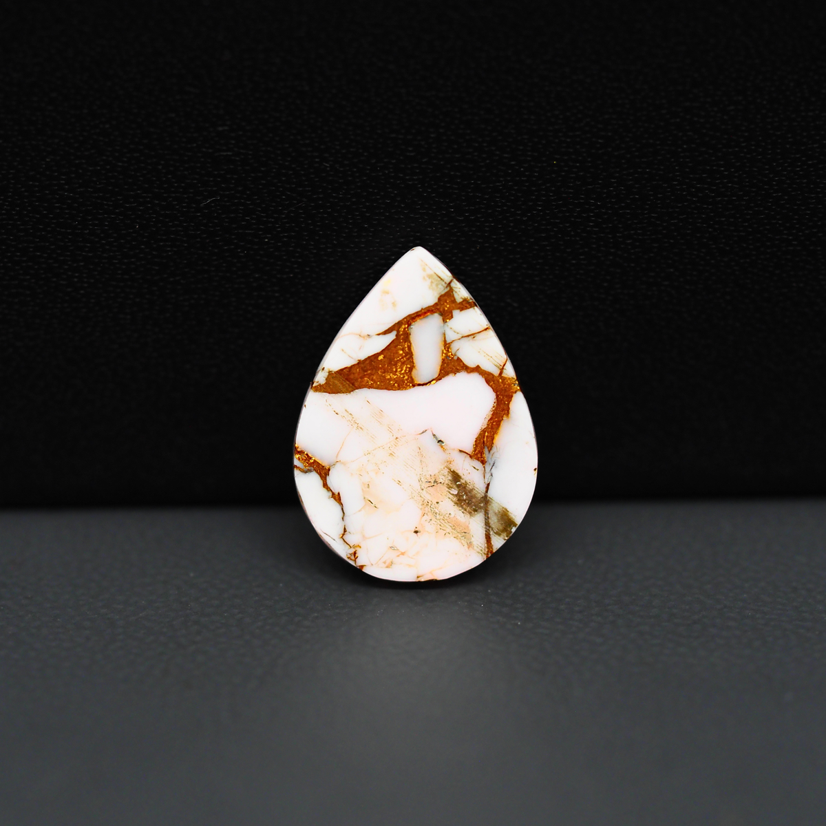 Stabilized Pink Dahlia Pear Cabochon 17x12x3mm 6.5ct - soft pink and white with bronze veining, Kingman Arizona - Pedra Gems.