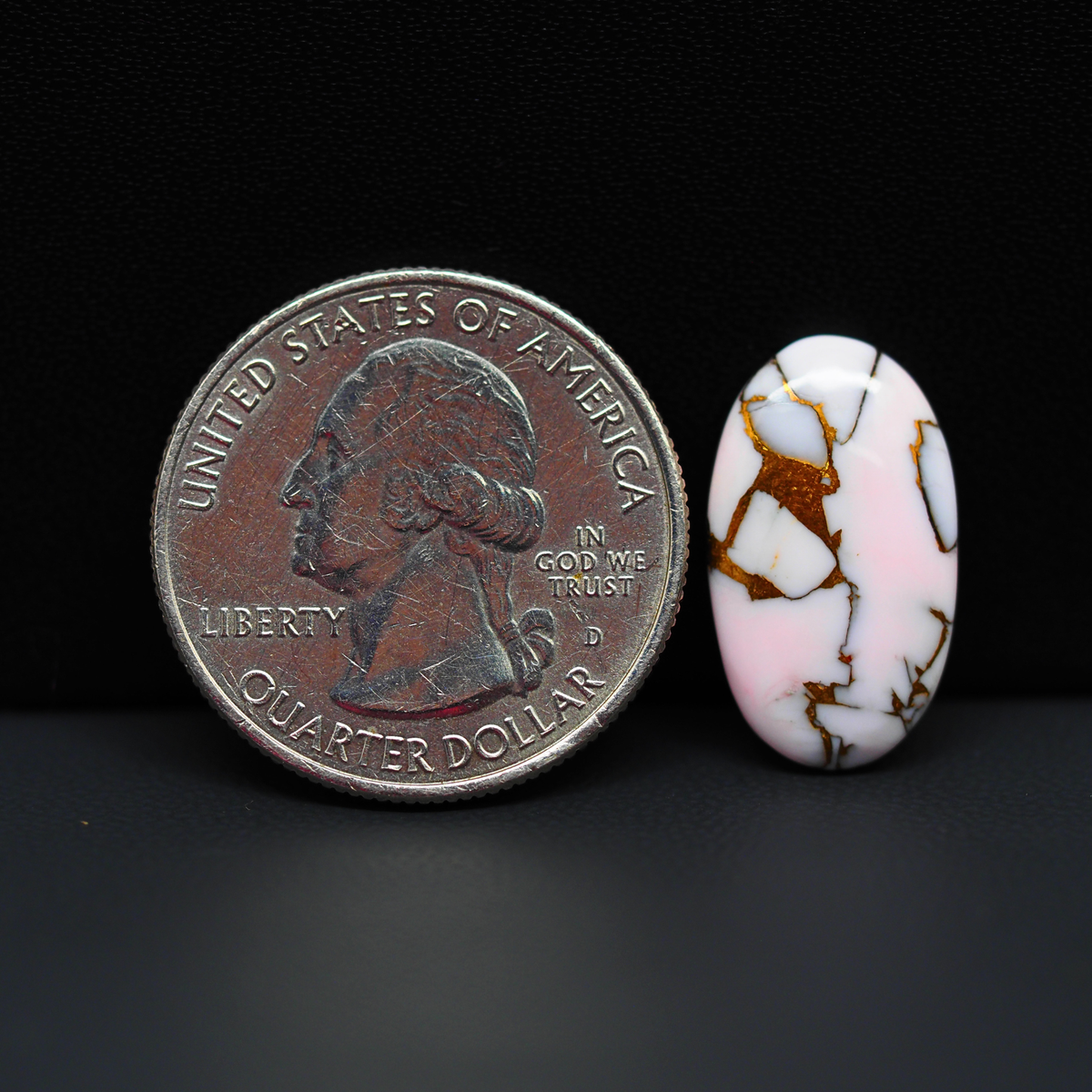 Stabilized Pink Dahlia Oval Cabochon 19x11x3mm 7ct - soft pink and white with bronze veining, Kingman Arizona - Pedra Gems.