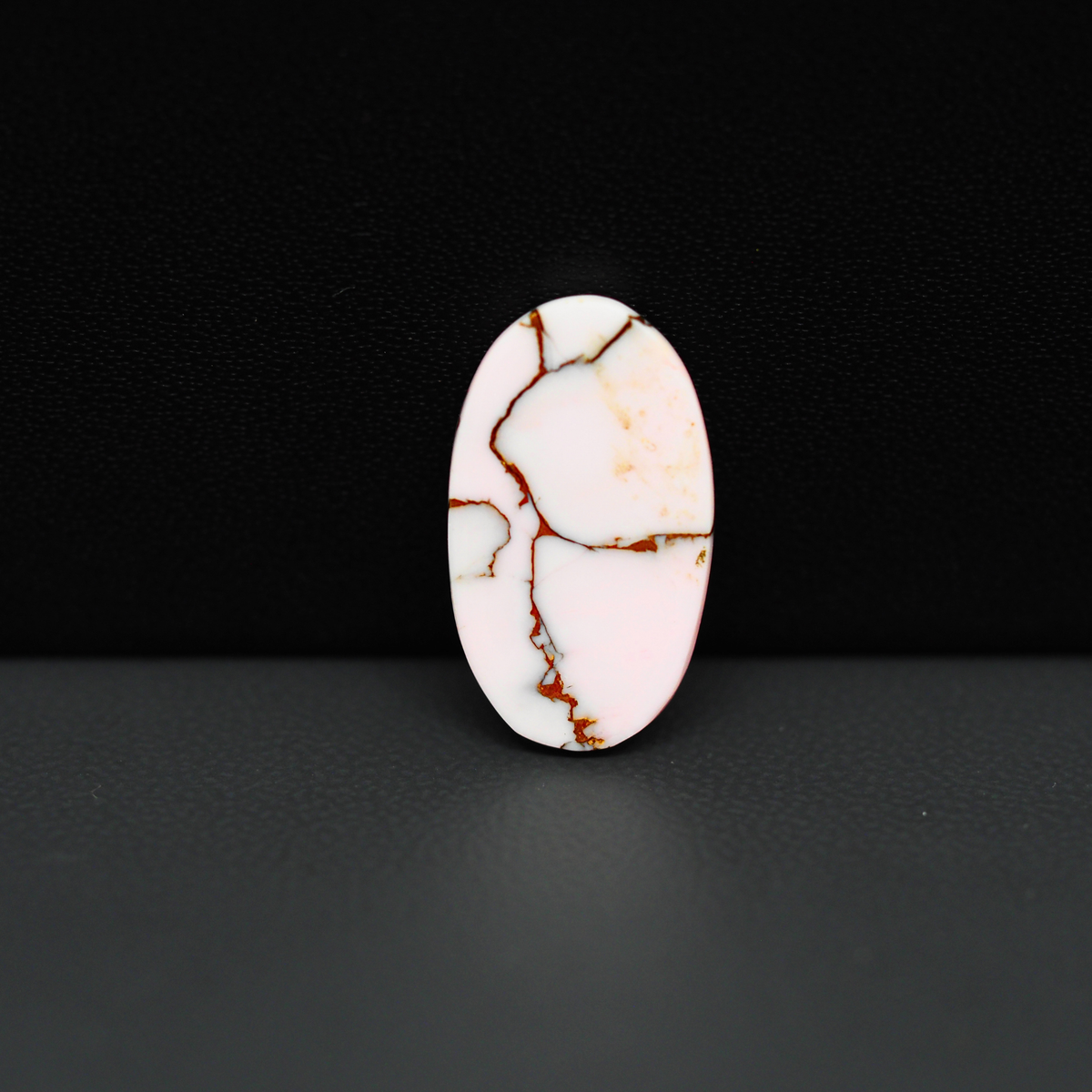 Stabilized Pink Dahlia Oval Cabochon 19x11x3mm 7ct - soft pink and white with bronze veining, Kingman Arizona - Pedra Gems.