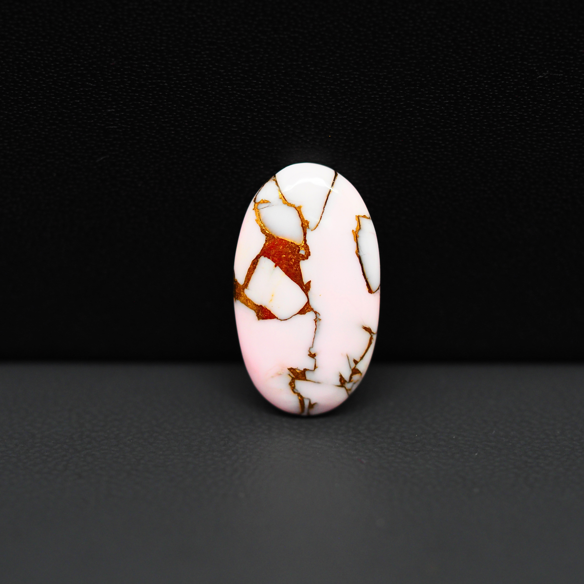 Stabilized Pink Dahlia Oval Cabochon 19x11x3mm 7ct - soft pink and white with bronze veining, Kingman Arizona - Pedra Gems.