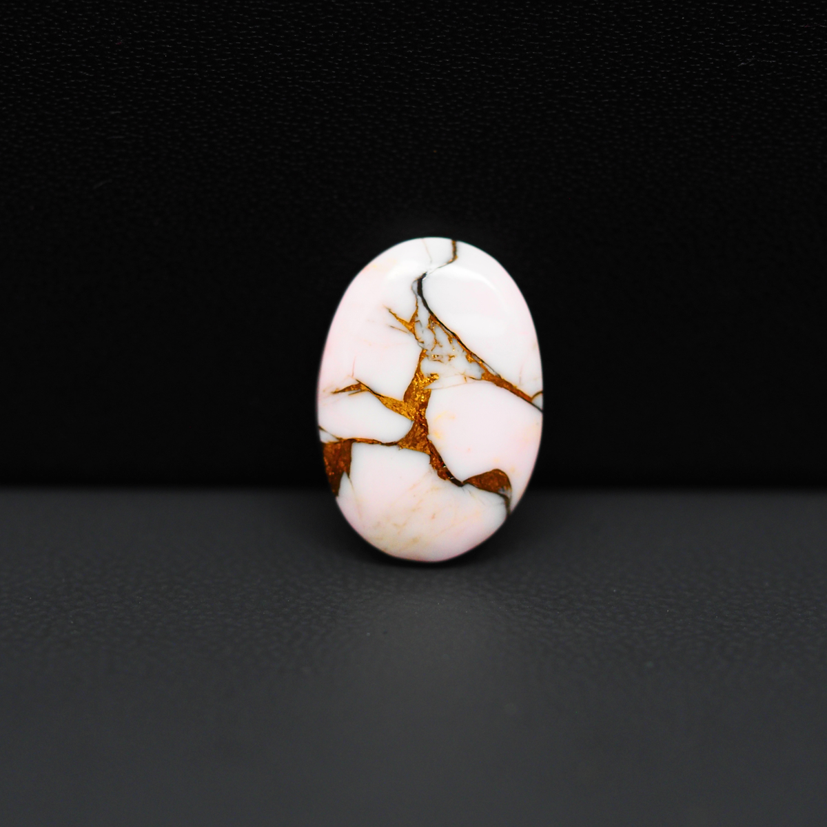 Stabilized Pink Dahlia Oval Cabochon 17x12x3mm 6.5ct - soft pink and white with bronze veining, Kingman Arizona - Pedra Gems.