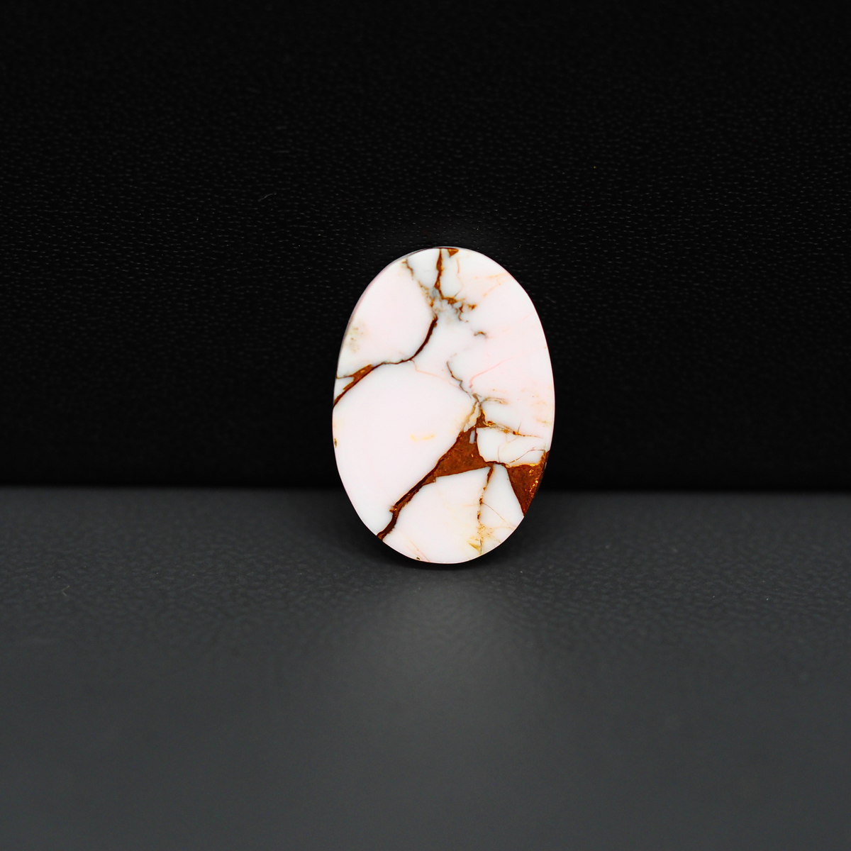 Stabilized Pink Dahlia Oval Cabochon 17x12x3mm 6.5ct - soft pink and white with bronze veining, Kingman Arizona - Pedra Gems.