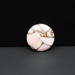 Stabilized Pink Dahlia Round Cabochon 17x17x4mm 10ct - soft pink and white with bronze veining, Kingman Arizona - Pedra Gems.