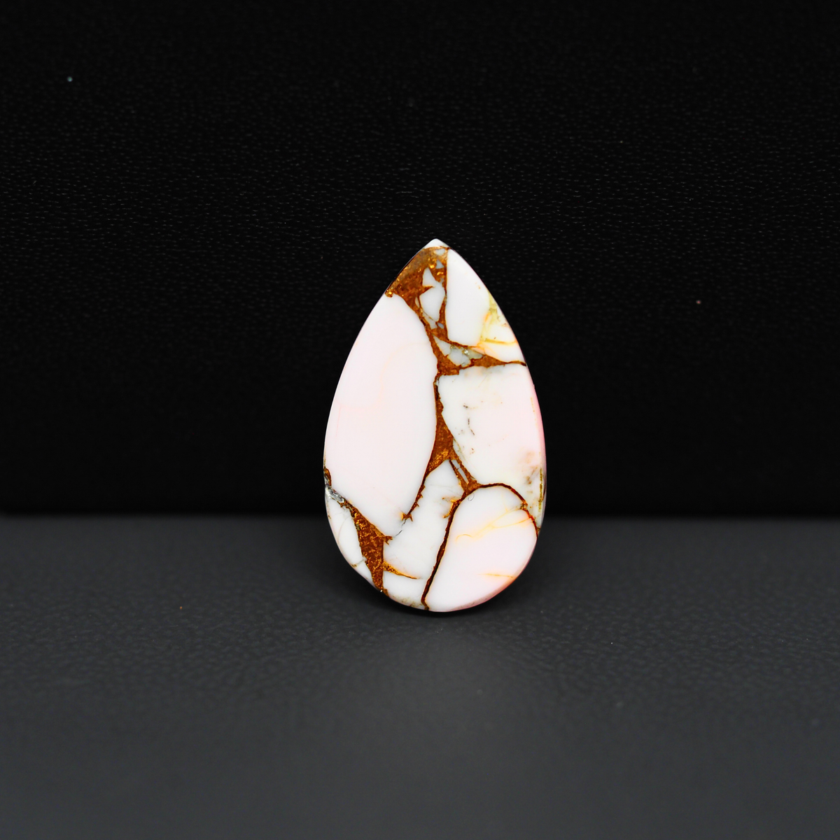 Stabilized Pink Dahlia Pear Cabochon 20x12x4mm 8ct - soft pink and white with bronze veining, Kingman Arizona - Pedra Gems.