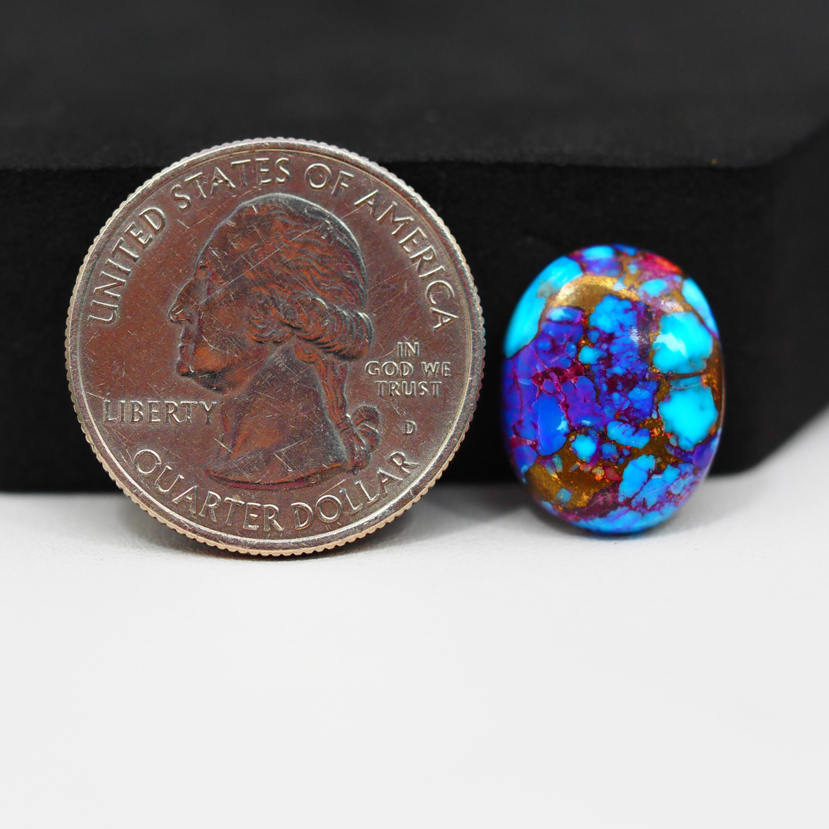 Stabilized Purple Mohave (Mojave) Turquoise Oval Cabochon 17x13x4mm 8.5ct - purple with blue Kingman turquoise nuggets and bronze veining - Pedra Gems.
