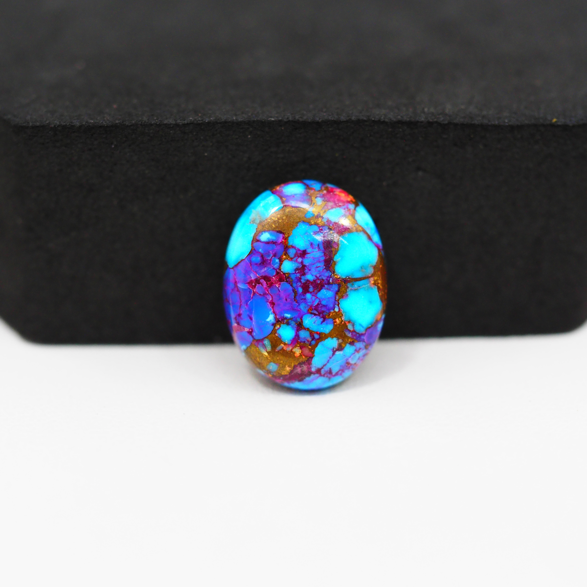 Stabilized Purple Mohave (Mojave) Turquoise Oval Cabochon 17x13x4mm 8.5ct - purple with blue Kingman turquoise nuggets and bronze veining - Pedra Gems.
