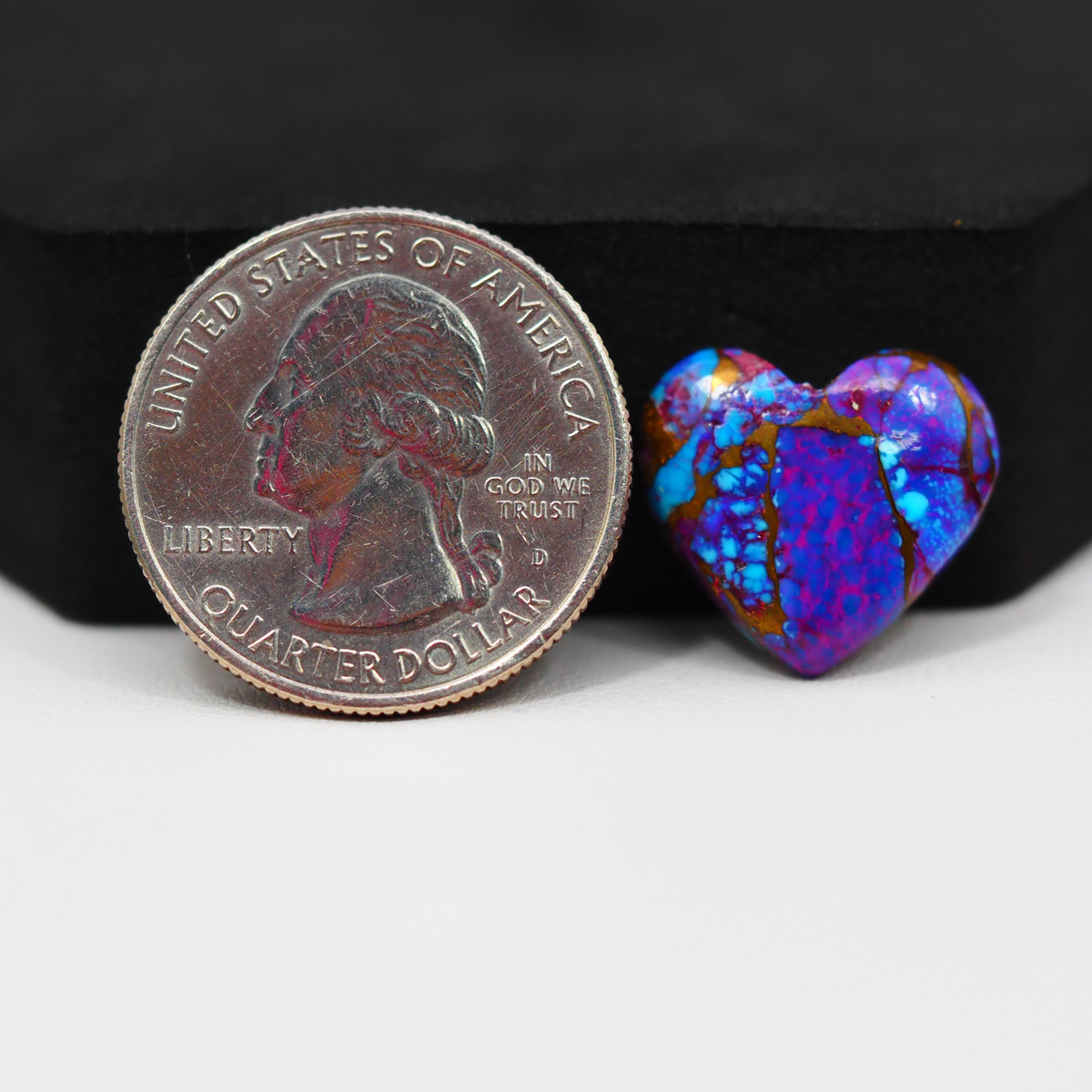 Stabilized Purple Mohave (Mojave) Turquoise Heart Cabochon 16x17x4mm 8ct - purple with blue Kingman turquoise nuggets and bronze veining - Pedra Gems.