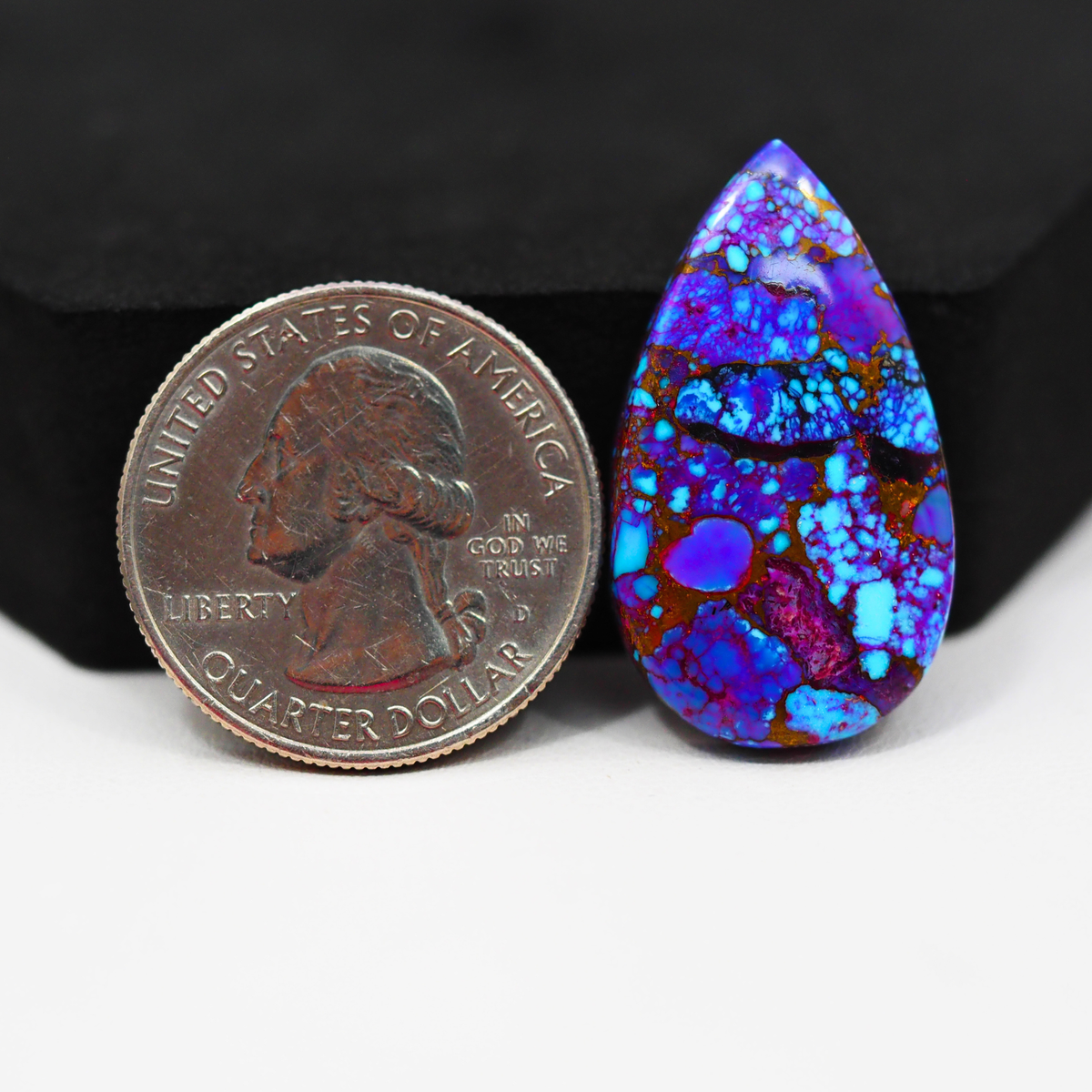 Stabilized Purple Mohave (Mojave) Turquoise Pear Cabochon 30x17x4mm 21.5ct - purple with blue Kingman turquoise nuggets and bronze veining - Pedra Gems.