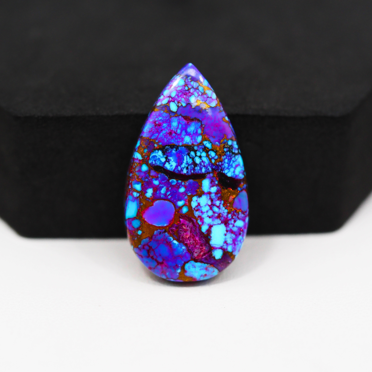 Stabilized Purple Mohave (Mojave) Turquoise Pear Cabochon 30x17x4mm 21.5ct - purple with blue Kingman turquoise nuggets and bronze veining - Pedra Gems.