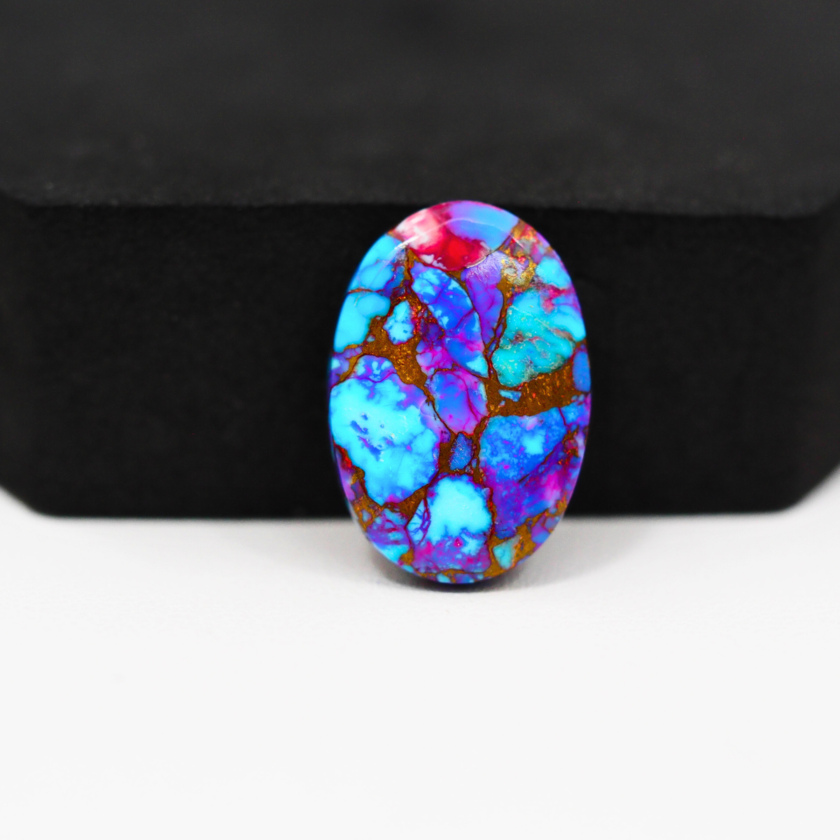 Stabilized Purple Mohave (Mojave) Turquoise Oval Cabochon 22x15x4mm 13.5ct - purple with blue Kingman turquoise nuggets and bronze veining - Pedra Gems.