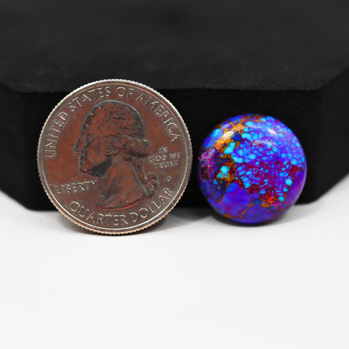 Stabilized Purple Mohave (Mojave) Turquoise Round Cabochon 17x17x5mm 11.5ct - purple with blue Kingman turquoise nuggets and bronze veining - Pedra Gems.