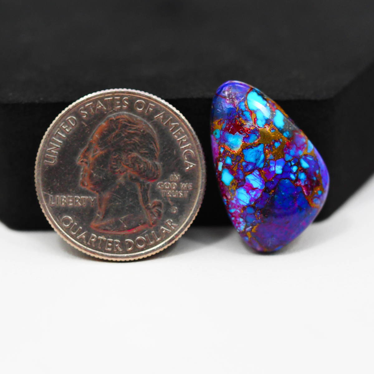 Stabilized Purple Mohave (Mojave) Turquoise Freeform Cabochon 24x15x5mm 15.5ct - purple with blue Kingman turquoise nuggets and bronze veining - Pedra Gems.