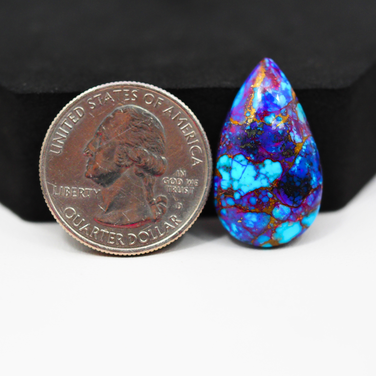 Stabilized Purple Mohave (Mojave) Turquoise Pear Cabochon 26x15x5mm 15ct - purple with blue Kingman turquoise nuggets and bronze veining - Pedra Gems.