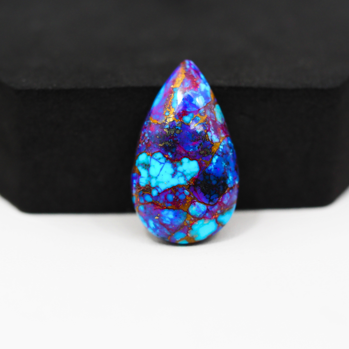 Stabilized Purple Mohave (Mojave) Turquoise Pear Cabochon 26x15x5mm 15ct - purple with blue Kingman turquoise nuggets and bronze veining - Pedra Gems.