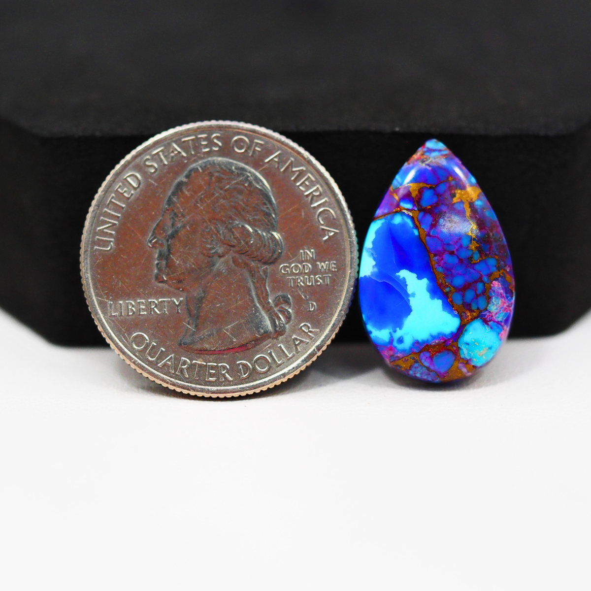 Stabilized Purple Mohave (Mojave) Turquoise Pear Cabochon 21x14x4mm 11.5ct - purple with blue Kingman turquoise nuggets and bronze veining - Pedra Gems.