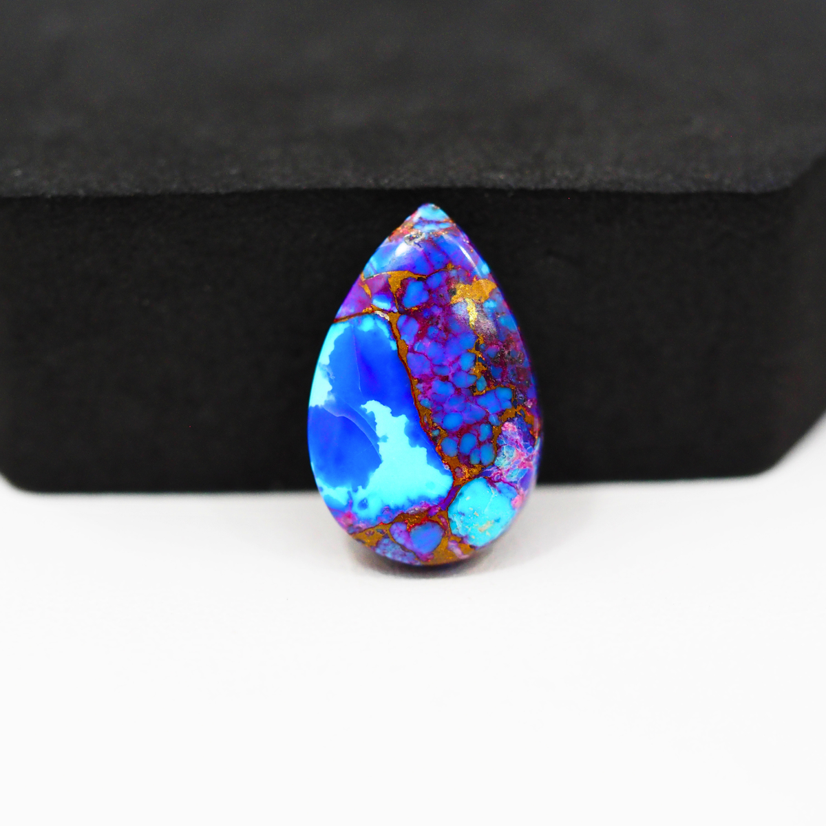 Stabilized Purple Mohave (Mojave) Turquoise Pear Cabochon 21x14x4mm 11.5ct - purple with blue Kingman turquoise nuggets and bronze veining - Pedra Gems.