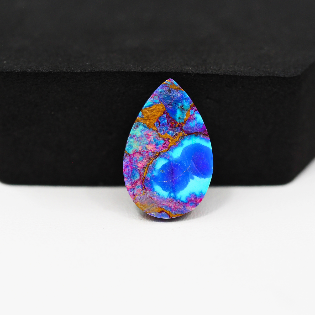 Stabilized Purple Mohave (Mojave) Turquoise Pear Cabochon 21x14x4mm 11.5ct - purple with blue Kingman turquoise nuggets and bronze veining - Pedra Gems.