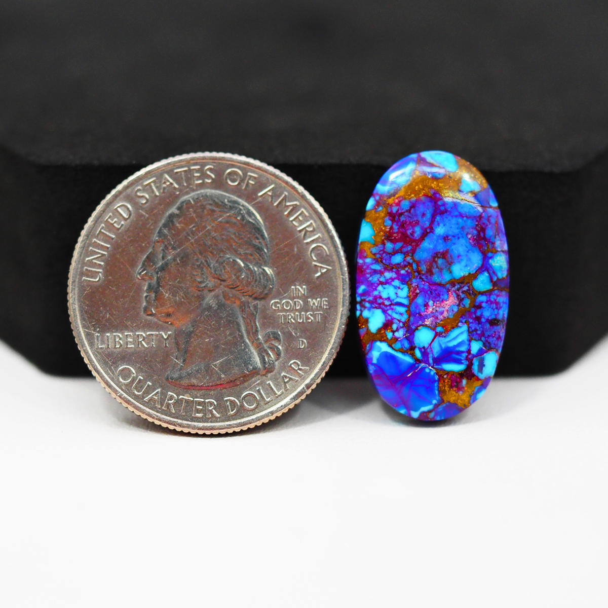 Stabilized Purple Mohave (Mojave) Turquoise Oval Cabochon 31x13x4mm 11.5ct - purple with blue Kingman turquoise nuggets and bronze veining - Pedra Gems.