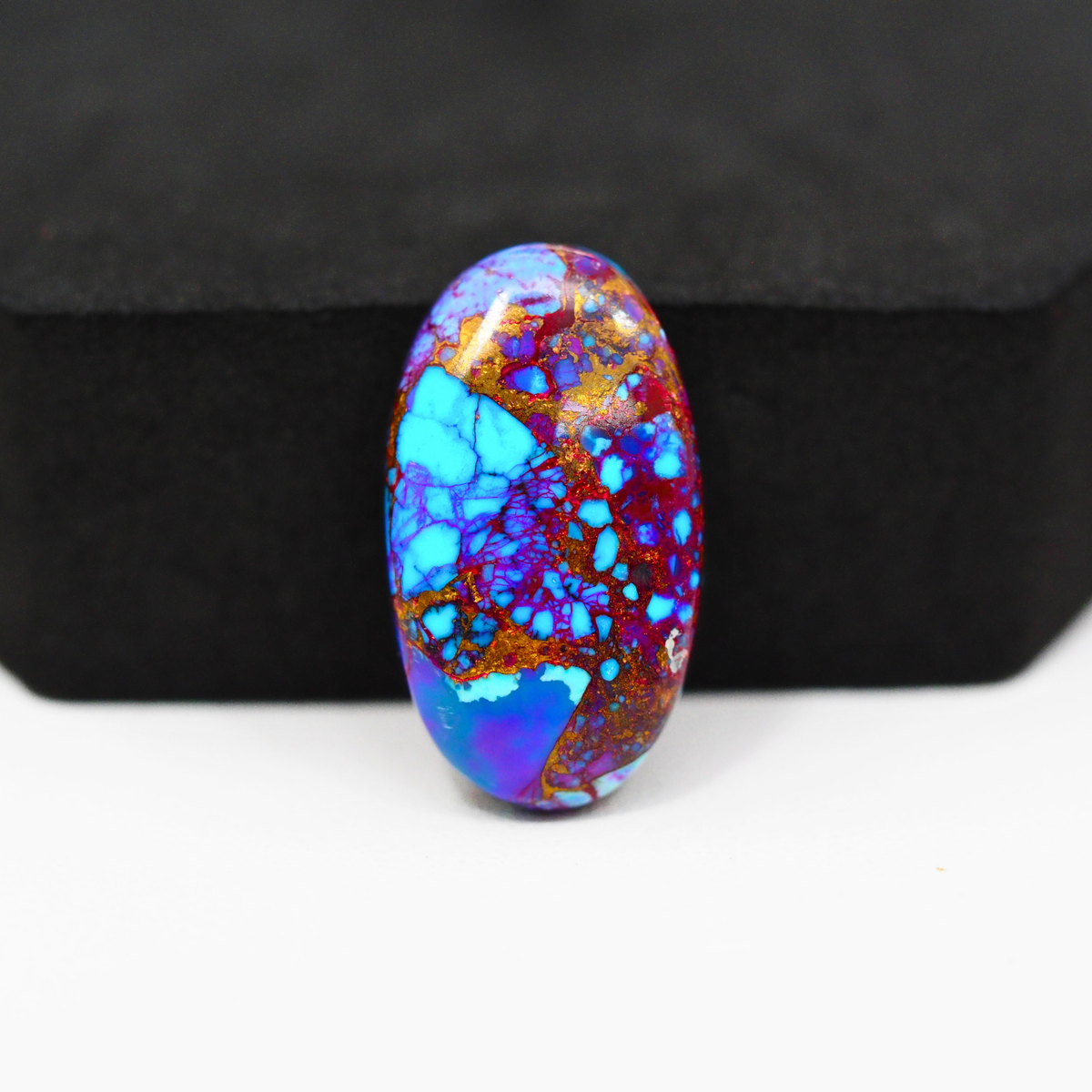Stabilized Purple Mohave (Mojave) Turquoise Oval Cabochon 25x14x6mm 17ct - purple with blue Kingman turquoise nuggets and bronze veining - Pedra Gems.