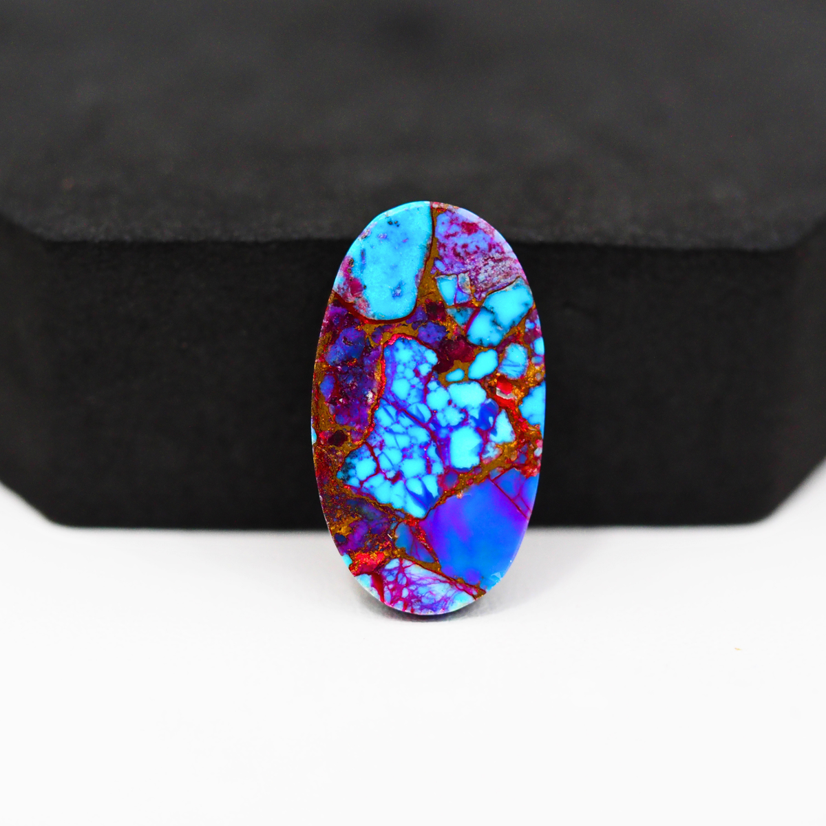 Stabilized Purple Mohave (Mojave) Turquoise Oval Cabochon 25x14x6mm 17ct - purple with blue Kingman turquoise nuggets and bronze veining - Pedra Gems.