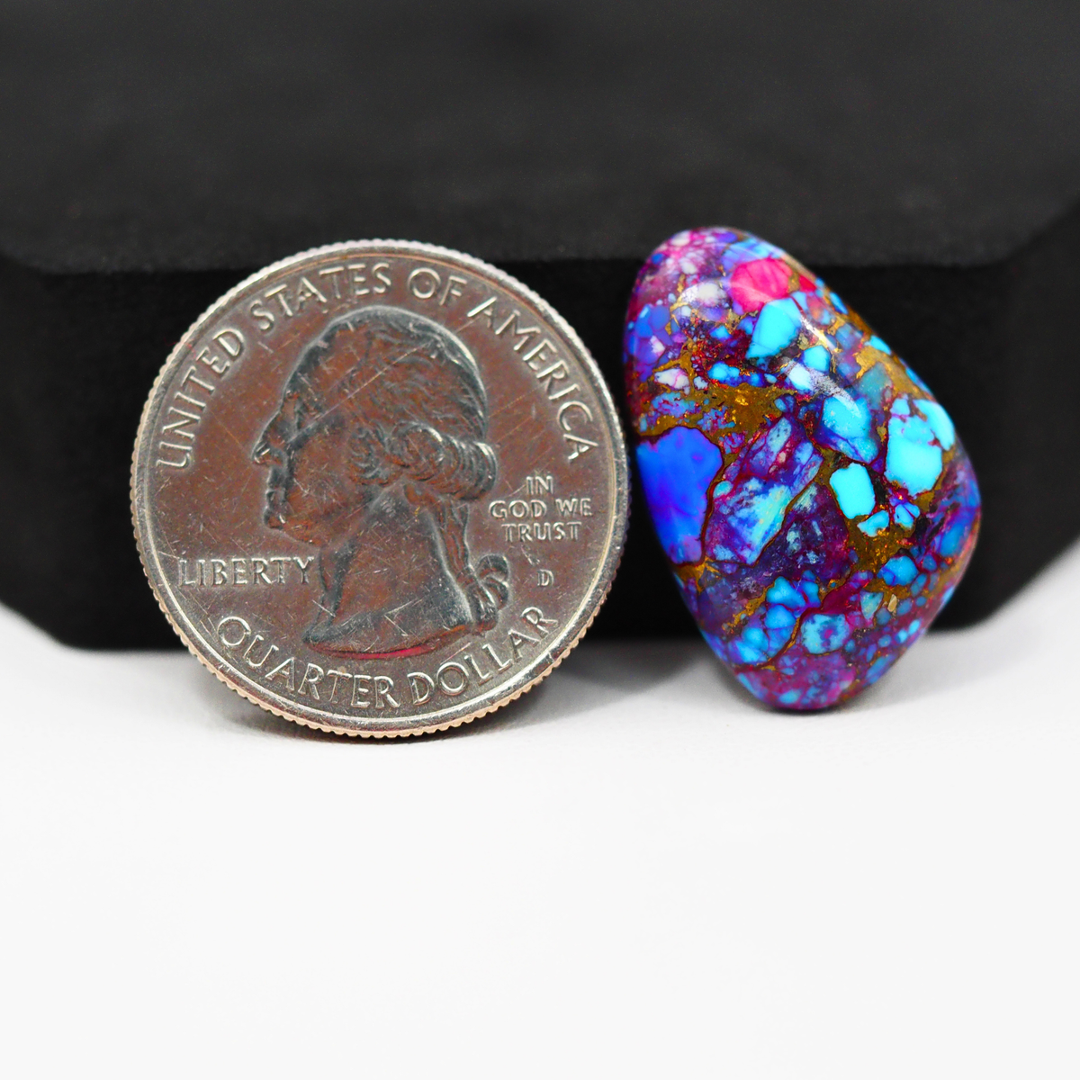 Stabilized Purple Mohave (Mojave) Turquoise Freeform Cabochon 24x15x5mm 14.5ct - purple with blue Kingman turquoise nuggets and bronze veining - Pedra Gems.