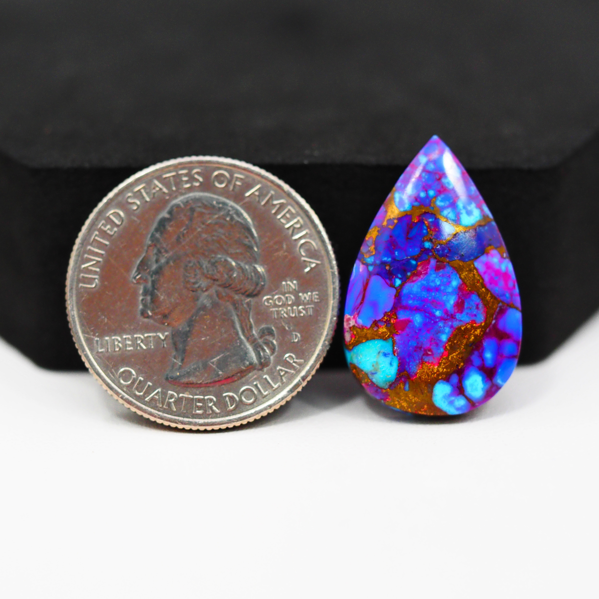 Stabilized Purple Mohave (Mojave) Turquoise Pear Cabochon 24x16x4mm 15ct - purple with blue Kingman turquoise nuggets and bronze veining - Pedra Gems.