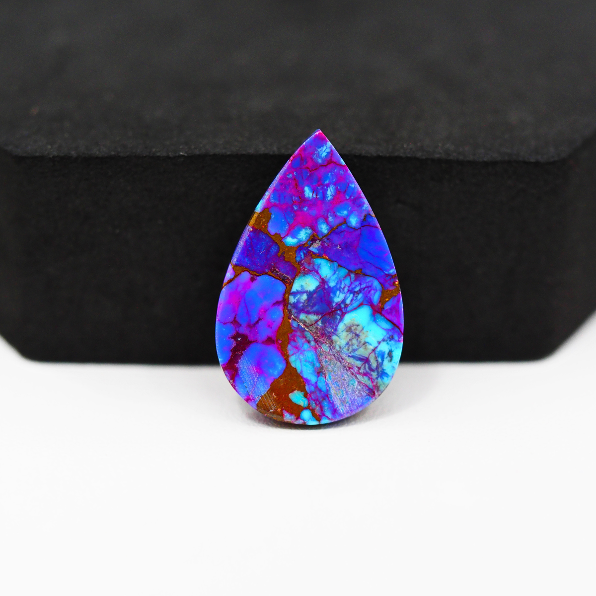 Stabilized Purple Mohave (Mojave) Turquoise Pear Cabochon 24x16x4mm 15ct - purple with blue Kingman turquoise nuggets and bronze veining - Pedra Gems.
