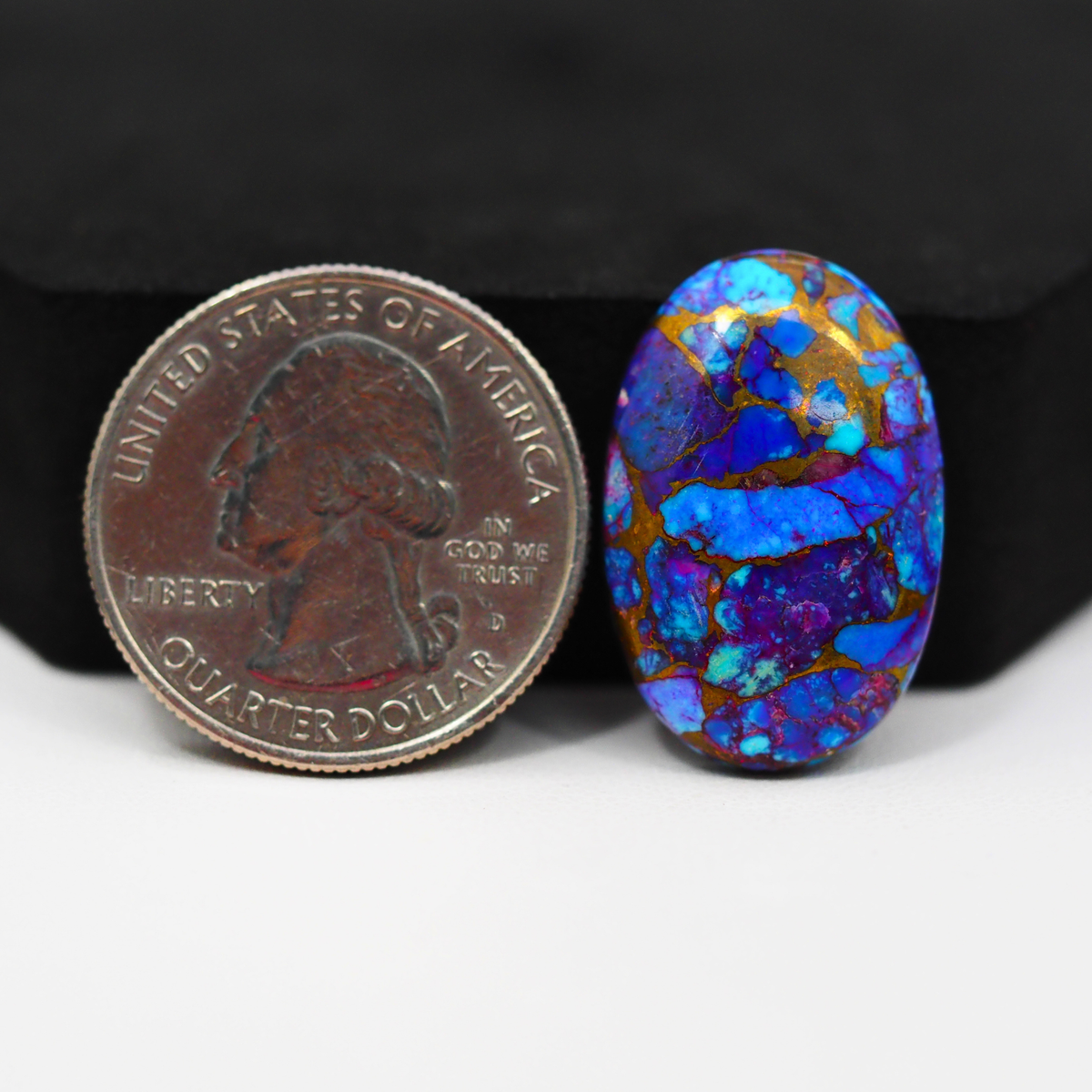 Stabilized Purple Mohave (Mojave) Turquoise Oval Cabochon 25x16x5mm 18ct - purple with blue Kingman turquoise nuggets and bronze veining - Pedra Gems.